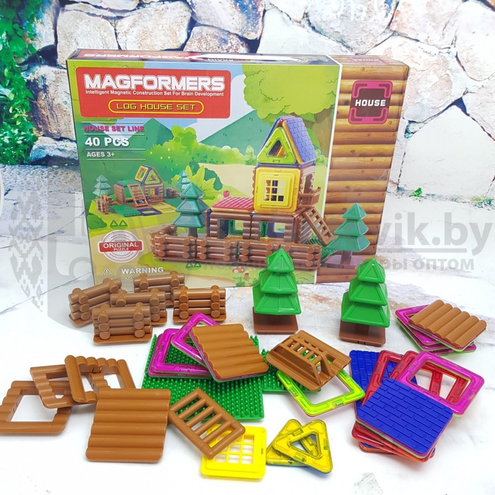 Магнитный конструктор Magformers Log House Set Бревенчатый дом, 40 деталей - фото 6 - id-p179628472