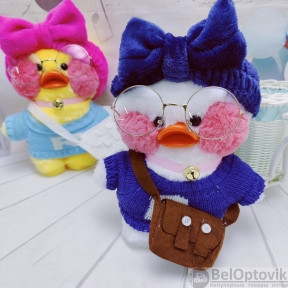 Мягкая игрушка уточка Лалафанфан (Lalafanfan duck), плюшевая уточка кукла в очках TikTok/ТикТок  Синий  свитер