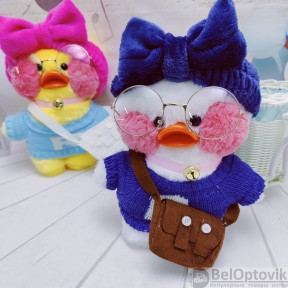 Мягкая игрушка уточка Лалафанфан (Lalafanfan duck), плюшевая уточка кукла в очках TikTok/ТикТок Синий свитер - фото 1 - id-p179623496