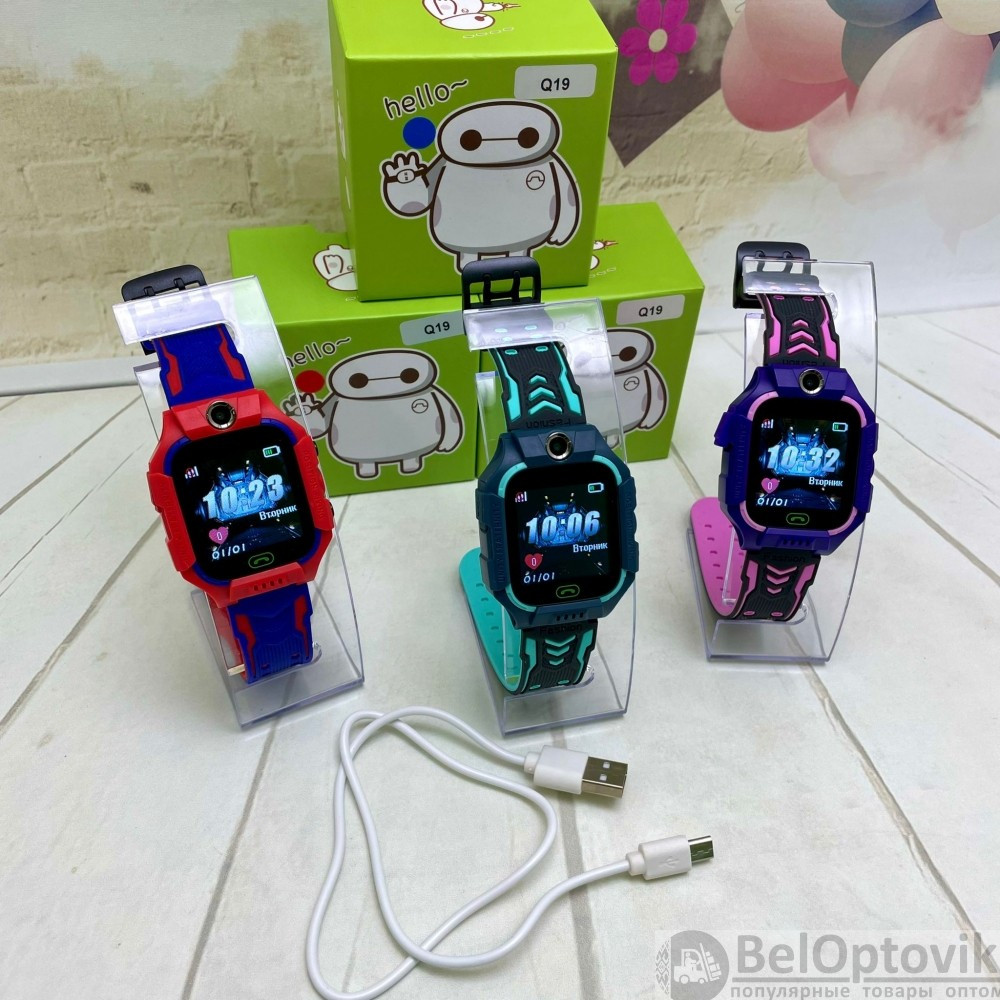 Детские умные часы Smart Baby Watch Q19 Фиолетовые с черным ремешком - фото 4 - id-p179623509