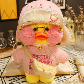 Мягкая игрушка уточка Лалафанфан (Lalafanfan duck), плюшевая уточка кукла в очках TikTok/ТикТок - фото 1 - id-p179623536