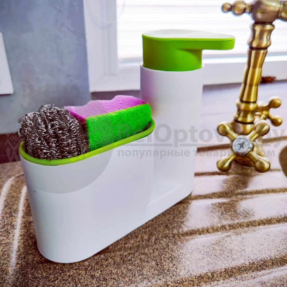 Диспенсер Sink tidy sey 2 в 1 (кухонный органайзер и дозатор жидкого мыла/моющего средства), оливковый - фото 3 - id-p179629606