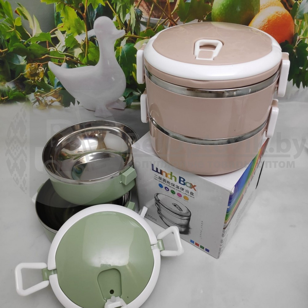 Ланч бокс многоярусный Lunch box Stainless Steel на 2 секции, 1.4л Оранжевый - фото 9 - id-p179628546