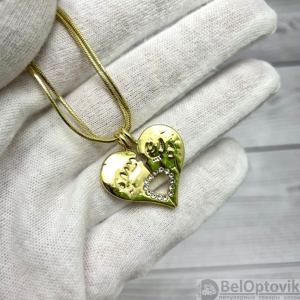 Парная подвеска Сердце на цепочках (2 цепочки, 2 половинки сердца) Золото - фото 6 - id-p179630766