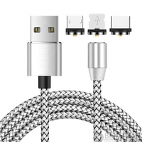 Магнитный кабель USB - Lightning X-Cable Metal Magnetic 360 для Aplle, Micro-USB, Type-C Серебро, фото 1