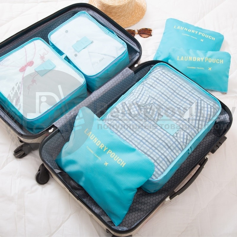 Набор дорожных сумок для путешествий Laundry Pouch, 6 шт Голубой - фото 10 - id-p179628645