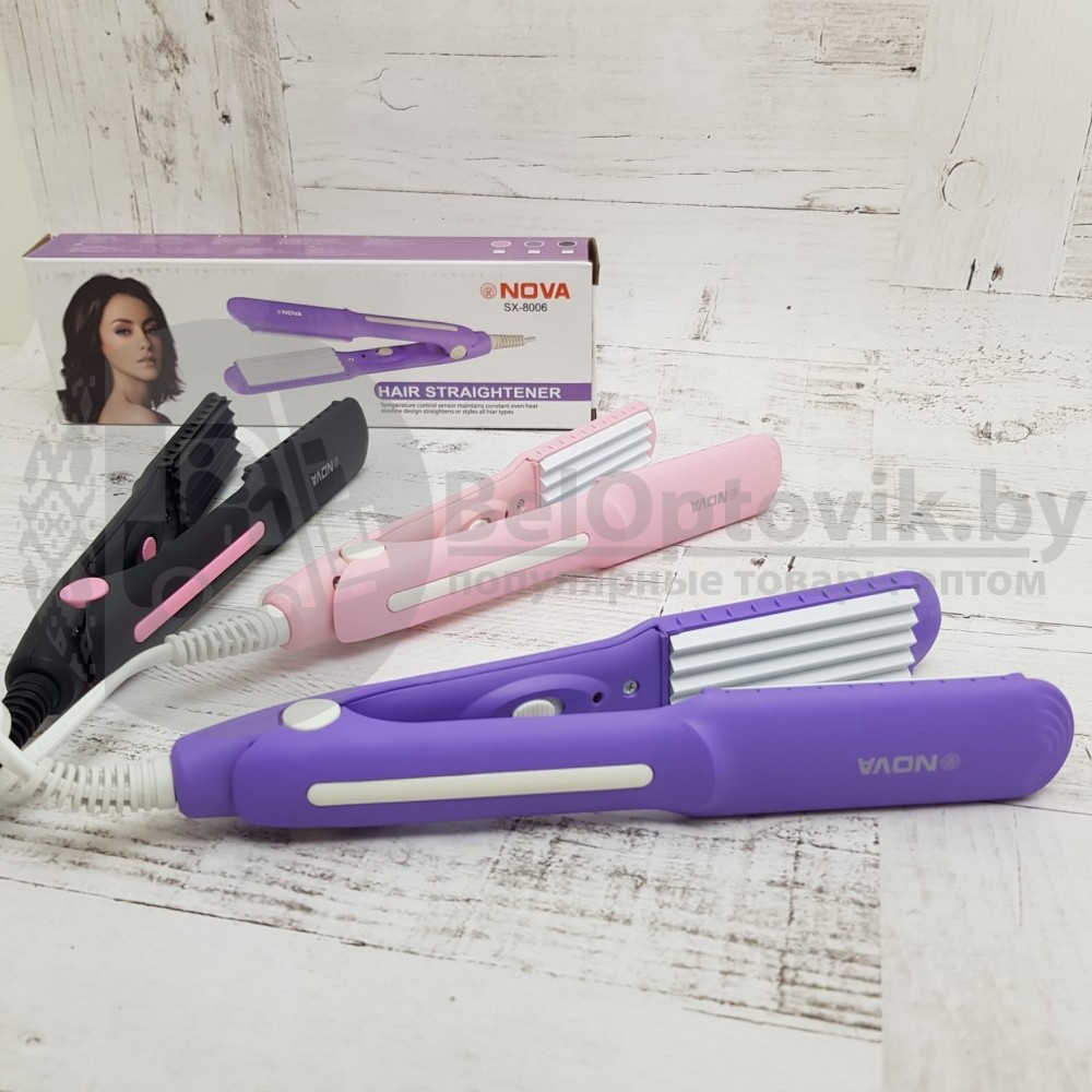 Керамический стайлер Плойка-гофре 3,0 см шир. для укладки волос NOVA SX-8006 Гофре Фиолетовая (лаванда) - фото 9 - id-p179626785
