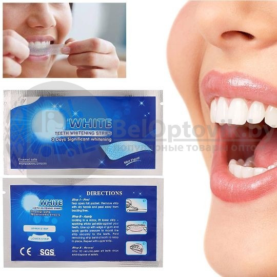 Отбеливающие полоски для зубов 3D White Teeth Whitening Stripes (упаковка: 7 комплектов полосок) - фото 4 - id-p179631087