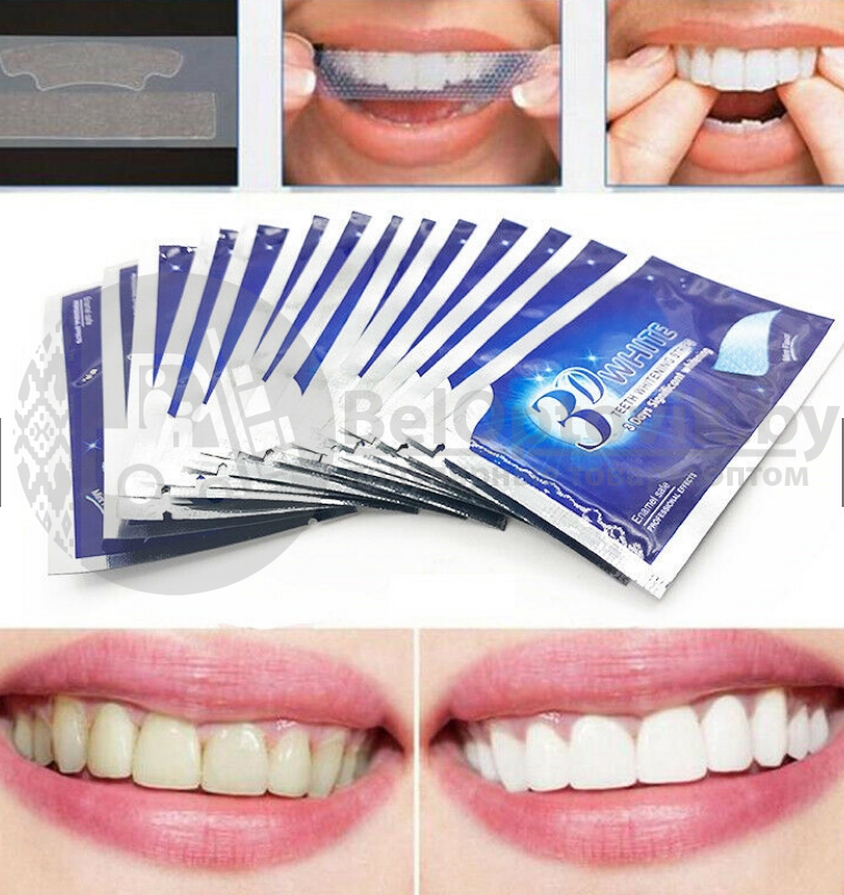 Отбеливающие полоски для зубов 3D White Teeth Whitening Stripes (упаковка: 7 комплектов полосок) - фото 5 - id-p179631087