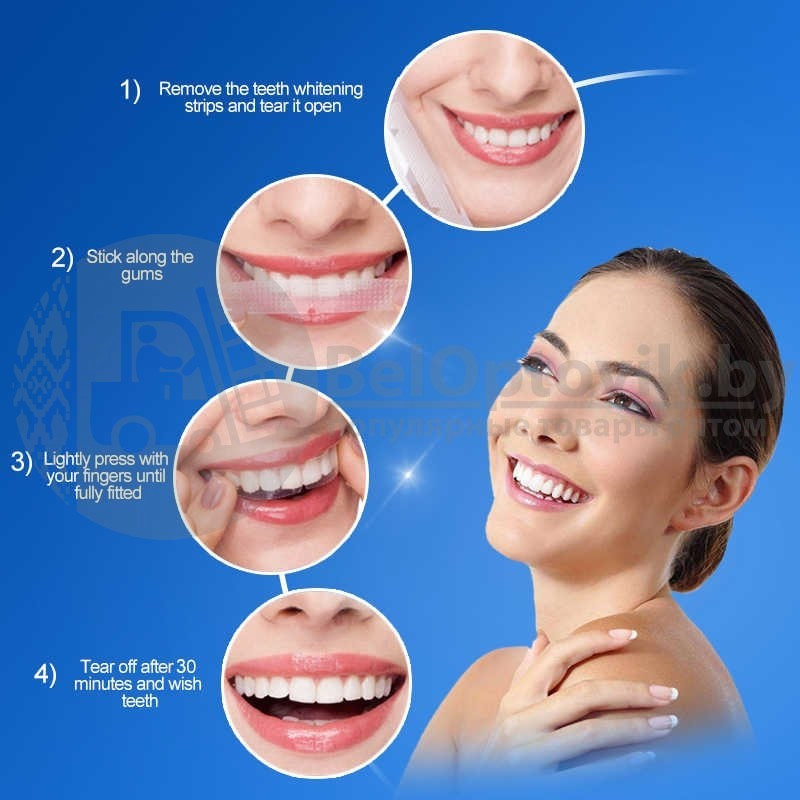 Отбеливающие полоски для зубов 3D White Teeth Whitening Stripes (упаковка: 7 комплектов полосок) - фото 9 - id-p179631087