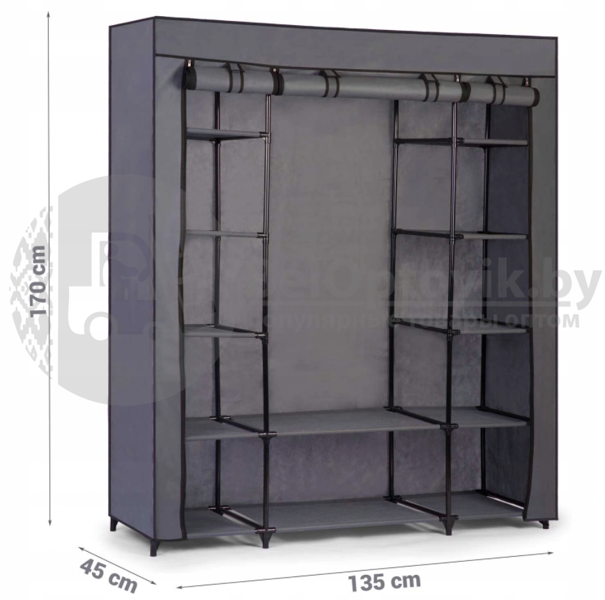 Шкаф складной каркасный тканевый STORAGE WARDROBE mod.YG - 05. Трехсекционный. 130х45х175 см. Коричневый - фото 2 - id-p179628863