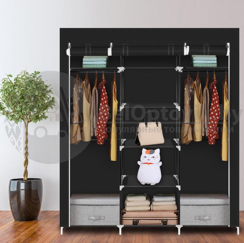 Шкаф складной каркасный тканевый STORAGE WARDROBE mod.YG - 05. Трехсекционный. 130х45х175 см. Коричневый - фото 6 - id-p179628863