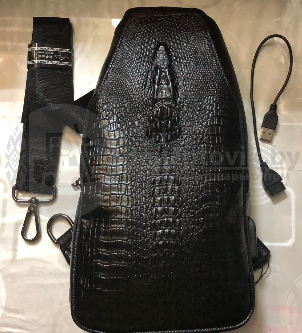 Кожаный слинго рюкзак Crocodile (Крокодил) Коричневый - фото 5 - id-p179628996