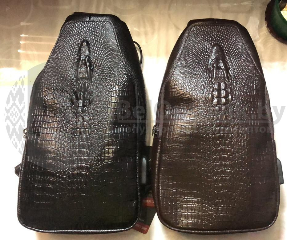 Кожаный слинго рюкзак Crocodile (Крокодил) Коричневый - фото 6 - id-p179628996