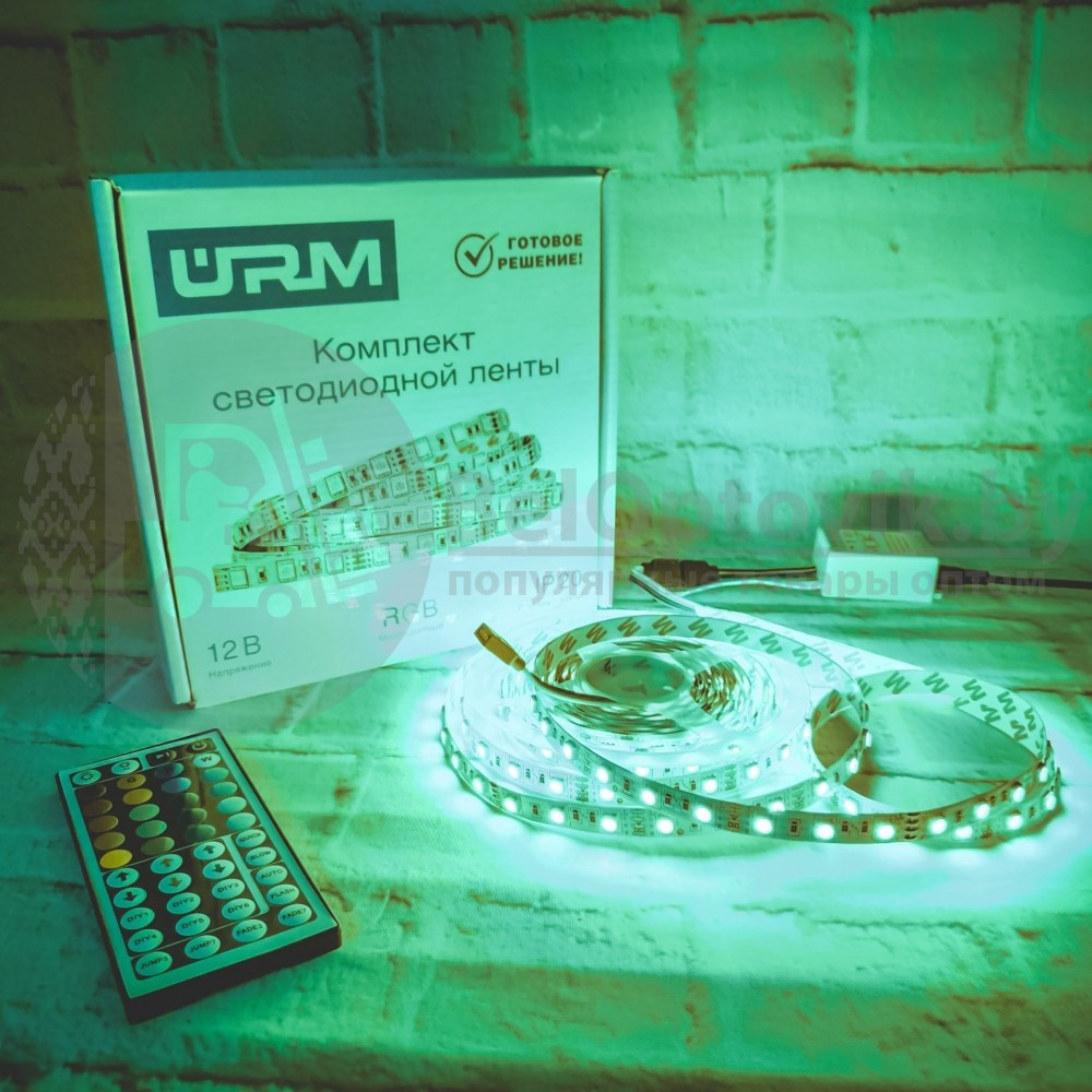 Комплект светодиодной ленты URM, 5050, 60 LED/м, 14.4 Вт/м, 12В, IP20, RGB, 5 м - фото 8 - id-p179623928