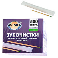 Зубочистки бамбуковые с ментолом, в индивидуальной бумажной упаковке (500шт. в коробке) Aviora 401-487