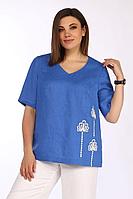 Женская летняя льняная синяя большого размера блуза Lady Secret 096 василек 52р.