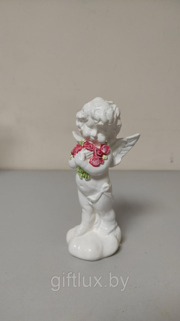 Ангел с цветами (цветной) сувенир, гипс, 13,5 см