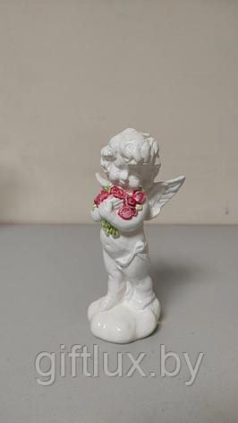 Ангел с цветами (цветной) сувенир, гипс, 13,5 см, фото 2