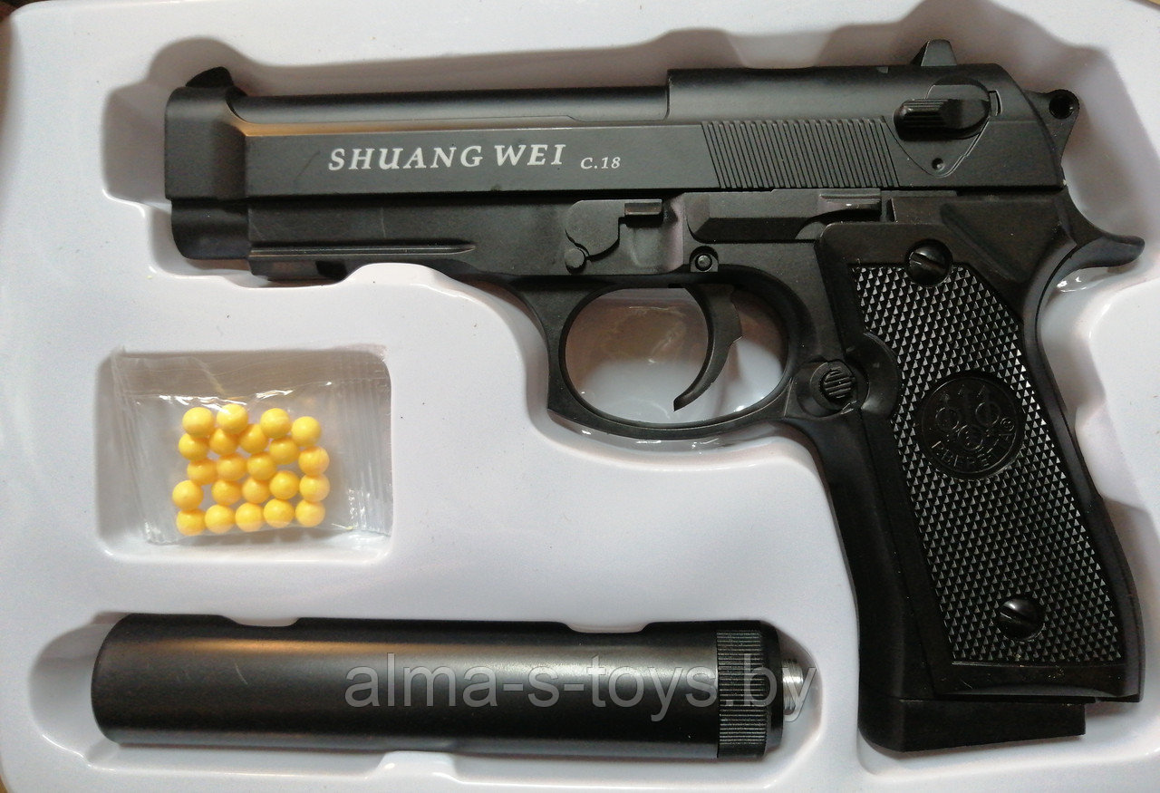 Пистолет металлический С18+ с глушителем - фото 1 - id-p179649394