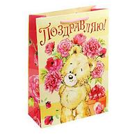 Пакет подарочный «Мишка с цветами»