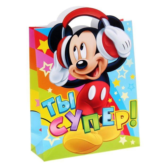 Пакет подарочный Микки Маус «Ты супер!» 10 × 26 × 32 см - фото 1 - id-p67700231