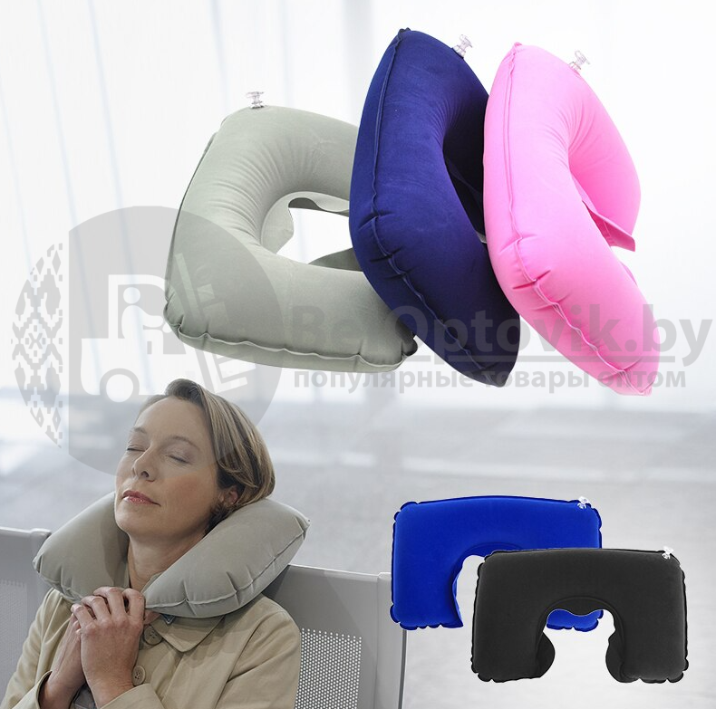 Подушка надувная под голову для путешествий Travel Selectionмаска для сна Темно-синяя - фото 3 - id-p179624468