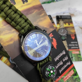 Тактические часы с браслетом из паракорда XINHAO  04, QUARTZ 002 коричневый циферблат, зеленый браслет, фото 1