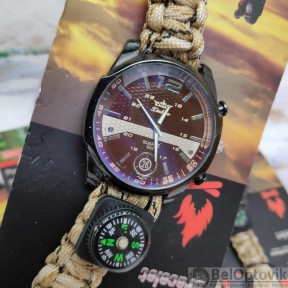 Тактические часы с браслетом из паракорда XINHAO  03, QUARTZ 002 коричневый циферблат, песочный браслет, фото 1