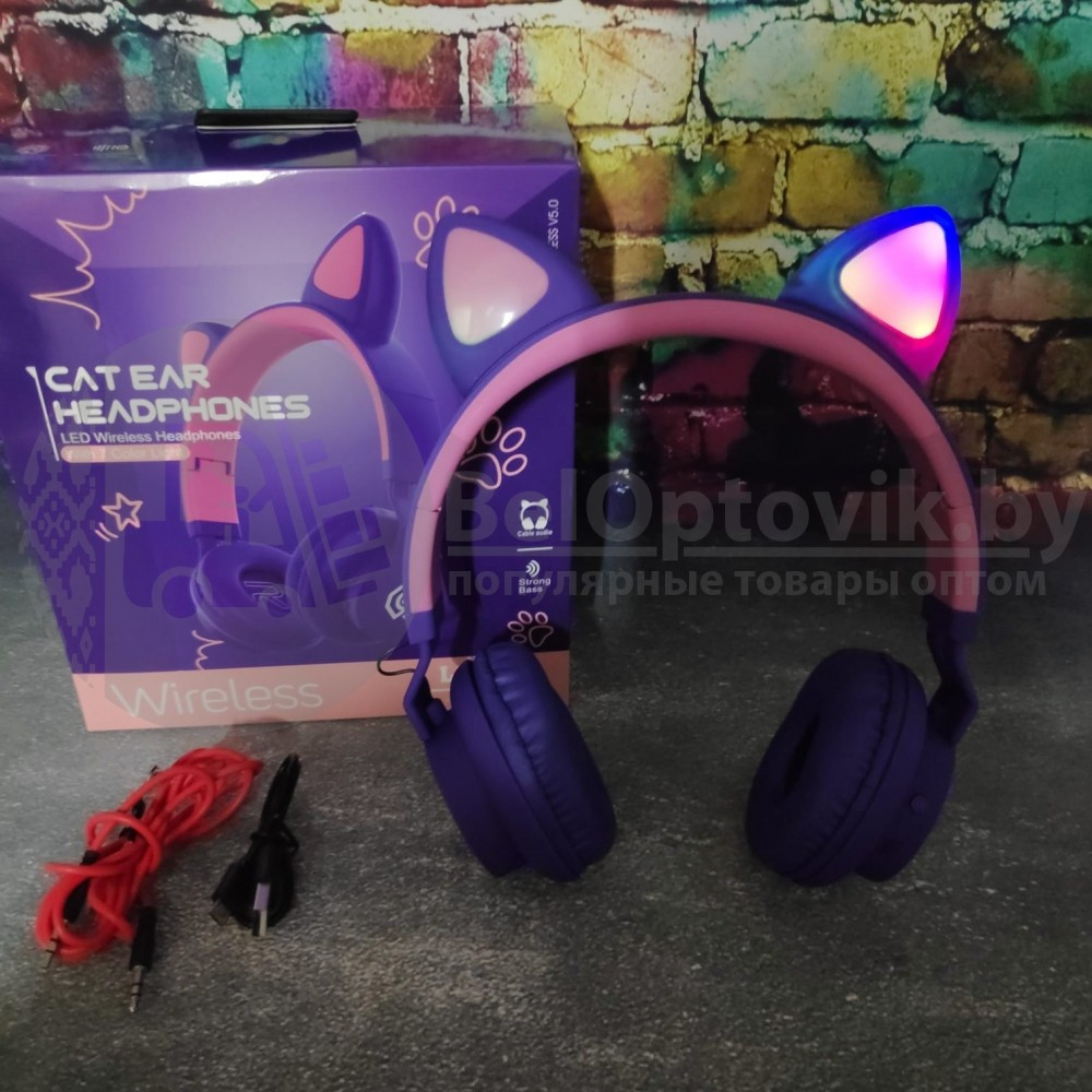 Беспроводные наушники Cat Ear LED032 Кошачьи ушки (матовые) Бежевые - фото 4 - id-p179625786