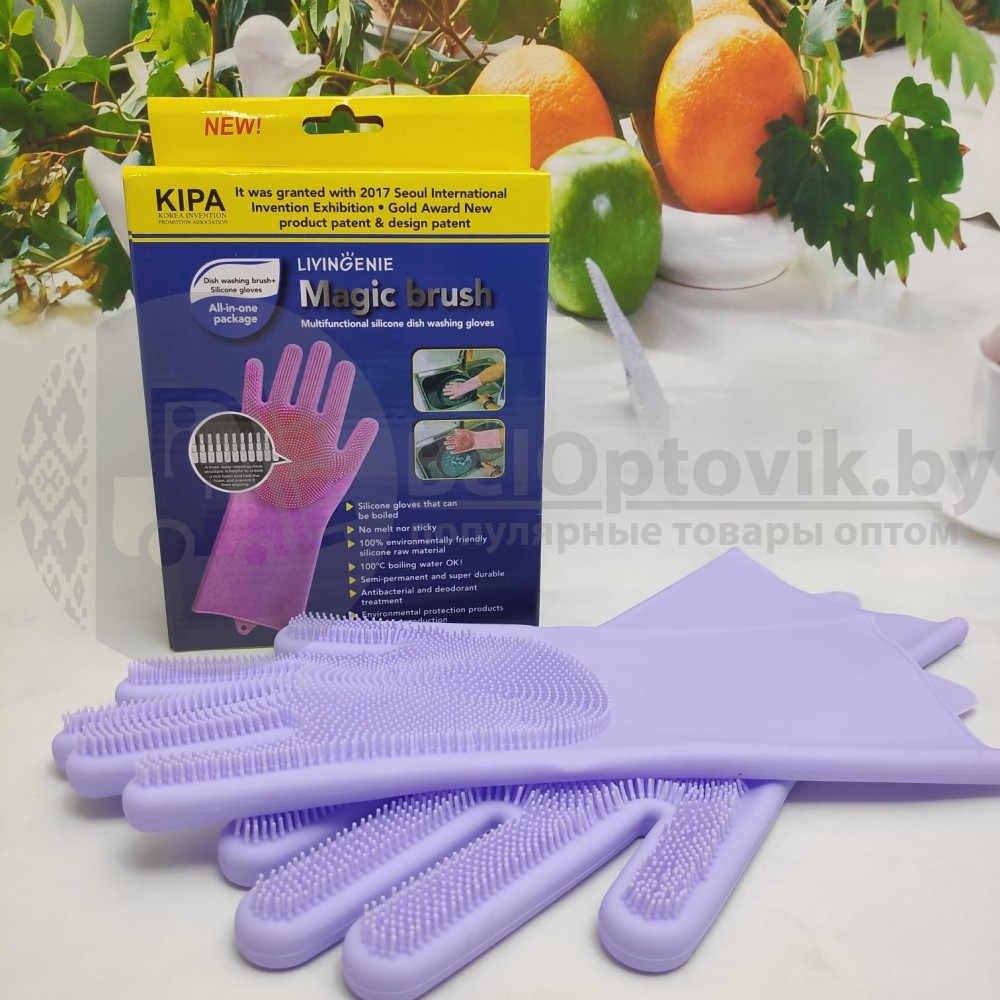Многофункциональные силиконовые перчатки Magic Brush Фиолетовые - фото 6 - id-p179627292