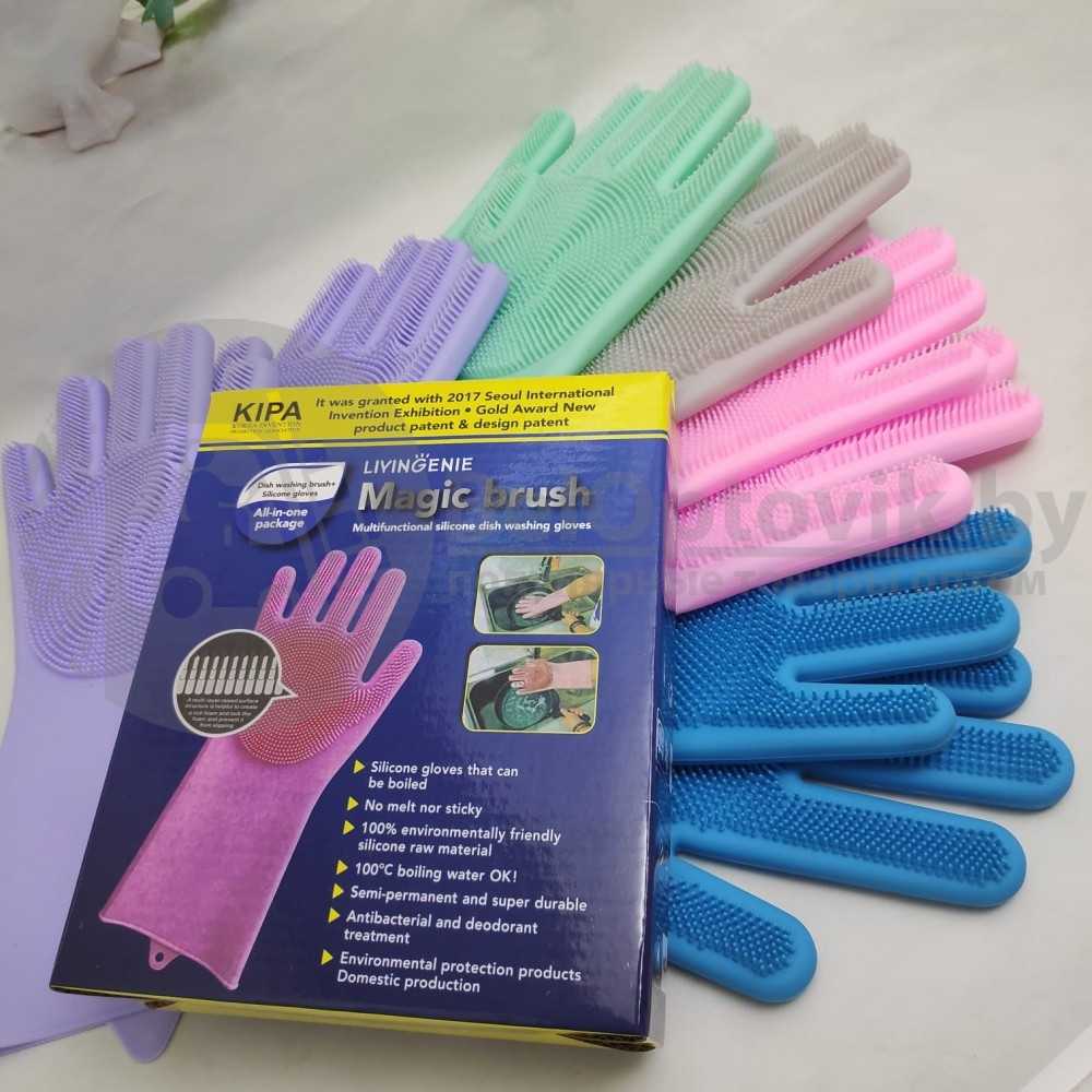 Многофункциональные силиконовые перчатки Magic Brush Фиолетовые - фото 8 - id-p179627292