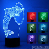 3 D Creative Desk Lamp (Настольная лампа голограмма 3Д, ночник) Дельфин, фото 1