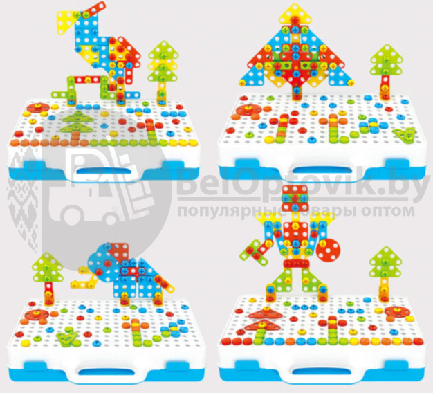 Болтовой конструктор мозаика Creative Mosaic Discovery 4 в 1 - шуруповерт / отвертка (253 детали) - фото 7 - id-p179625852