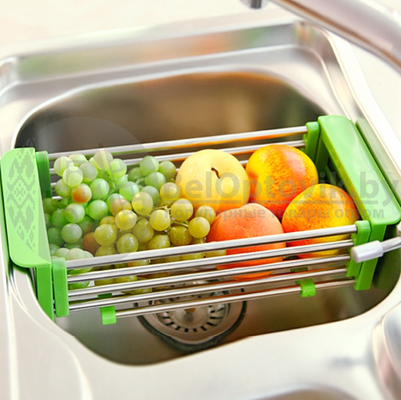 Органайзер для кухни универсальный (дуршлаг сушилка) Extendable Dish Drying, металл, пластик Зеленый - фото 6 - id-p179624590