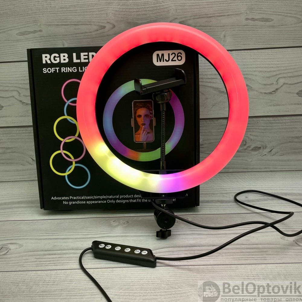 Кольцевая лампа (для селфи, фото/видео съемки) RGB RL-13 с МУЛЬТИ-режимами 32 см Штатив 216 см - фото 4 - id-p179625905