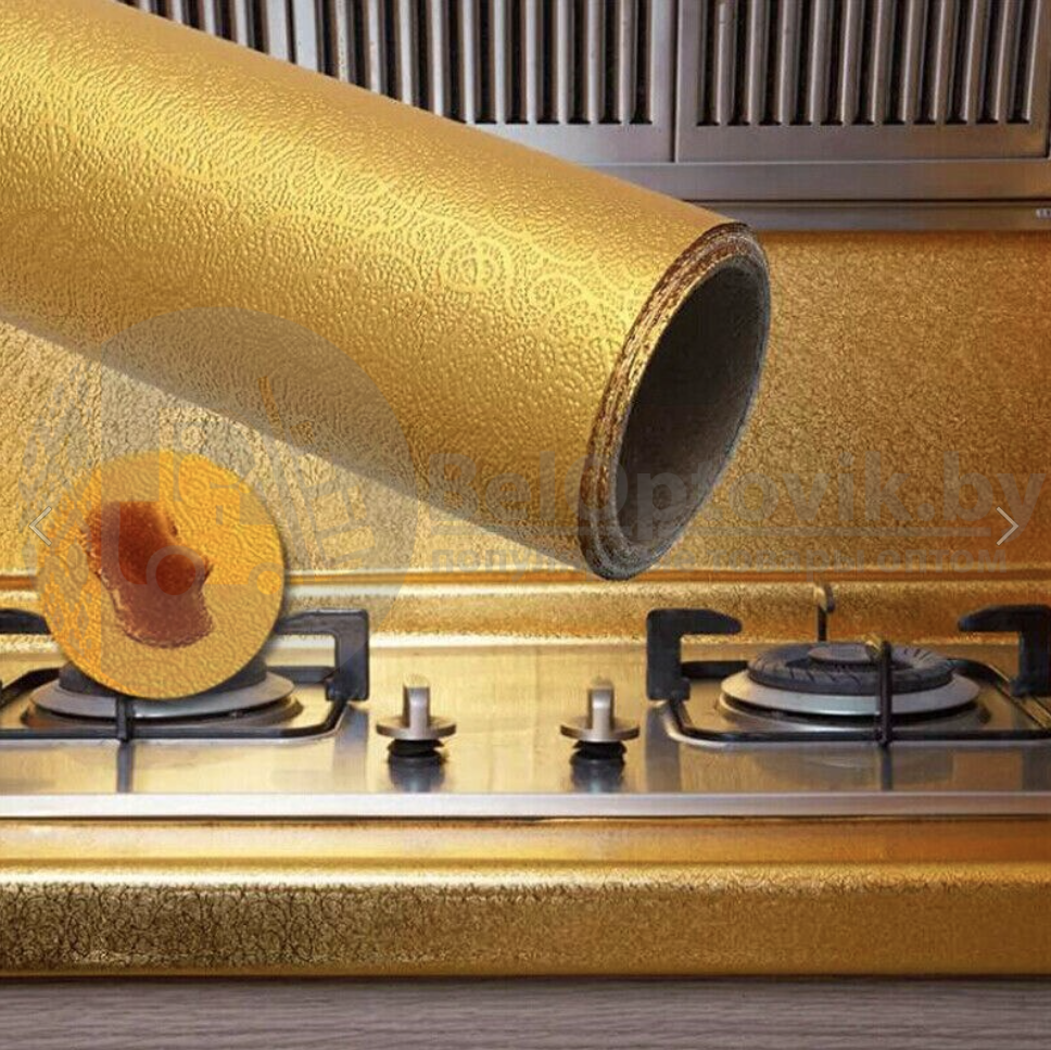 Кухонная алюминиевая фольга - стикер (60смх3м) Масло - защитная и огнестойкая Золото - фото 3 - id-p179624632