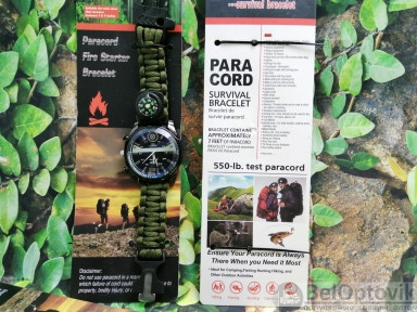Тактические часы с браслетом из паракорда XINHAO  09, QUARTZ синий циферблат, зеленый браслет, фото 1