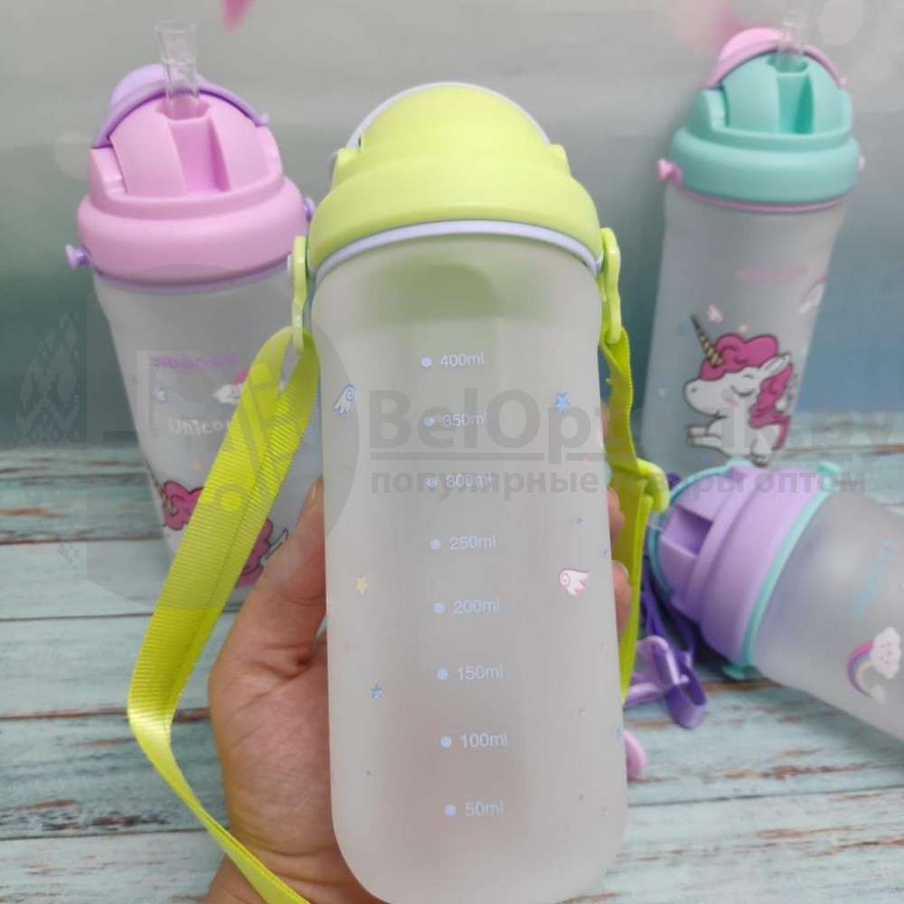 Пластиковая бутылка для воды и соков с трубочкой Единорог Unicorn. Поильник - непроливайка, 500 мл Фиолетовая - фото 9 - id-p179626026
