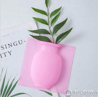Настенная силиконовая ваза для цветов Magic Vase, многоразовая (без клея, гипоаллергенный материал) Розовая