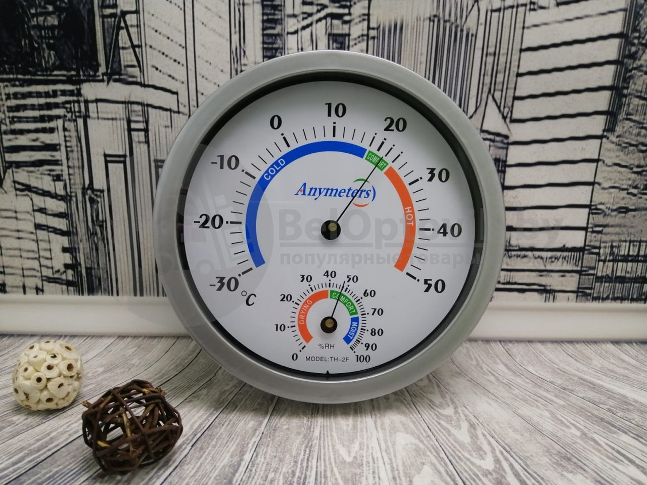 Термометр настенный с гигрометром Anymeters ТН-2F, механический, от -30 до 50C (20 см) - фото 7 - id-p179624933