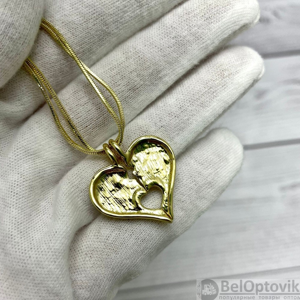 Парная подвеска Сердце на цепочках (2 цепочки, 2 половинки сердца) Золото - Серебро - фото 8 - id-p179627776