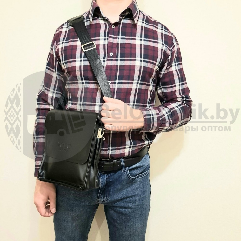 Мужская сумка POLO Videng с плечевым ремнем КОЖА (Живые фото) Black (черная) - фото 2 - id-p179627880