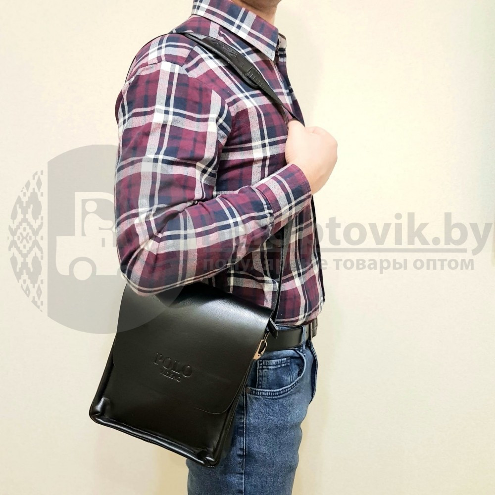 Мужская сумка POLO Videng с плечевым ремнем КОЖА (Живые фото) Black (черная) - фото 3 - id-p179627880