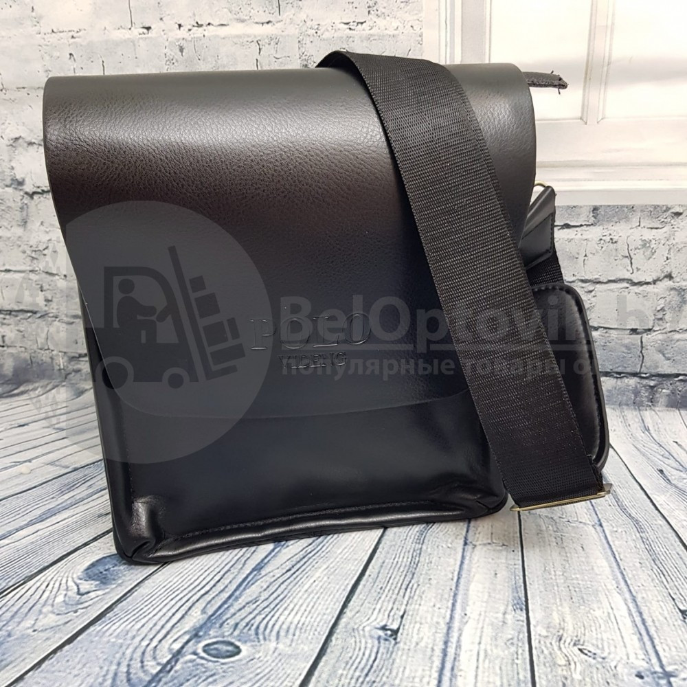 Мужская сумка POLO Videng с плечевым ремнем КОЖА (Живые фото) Black (черная) - фото 4 - id-p179627880
