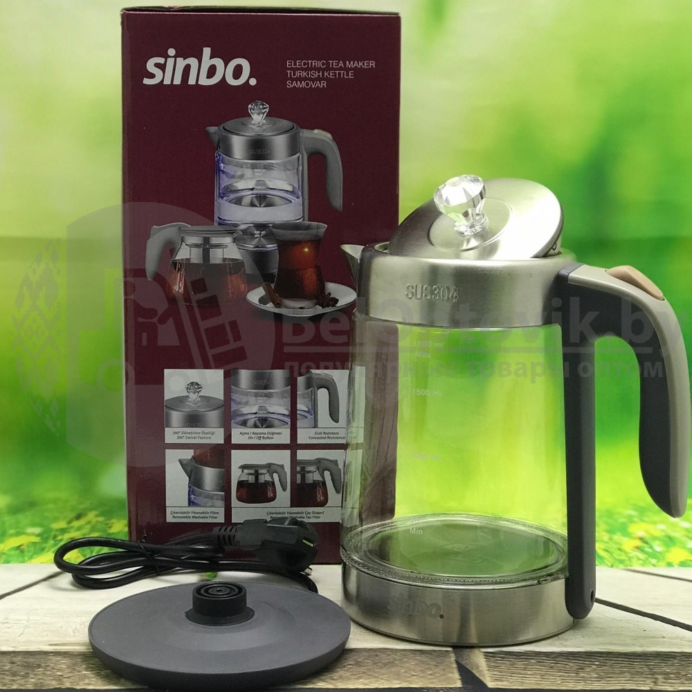 Чайный набор Sinbo Турецкий самовар (заварочный чайник 0,9l электрочайник 2.0 l) stm5815 серая ручка - фото 5 - id-p179625279