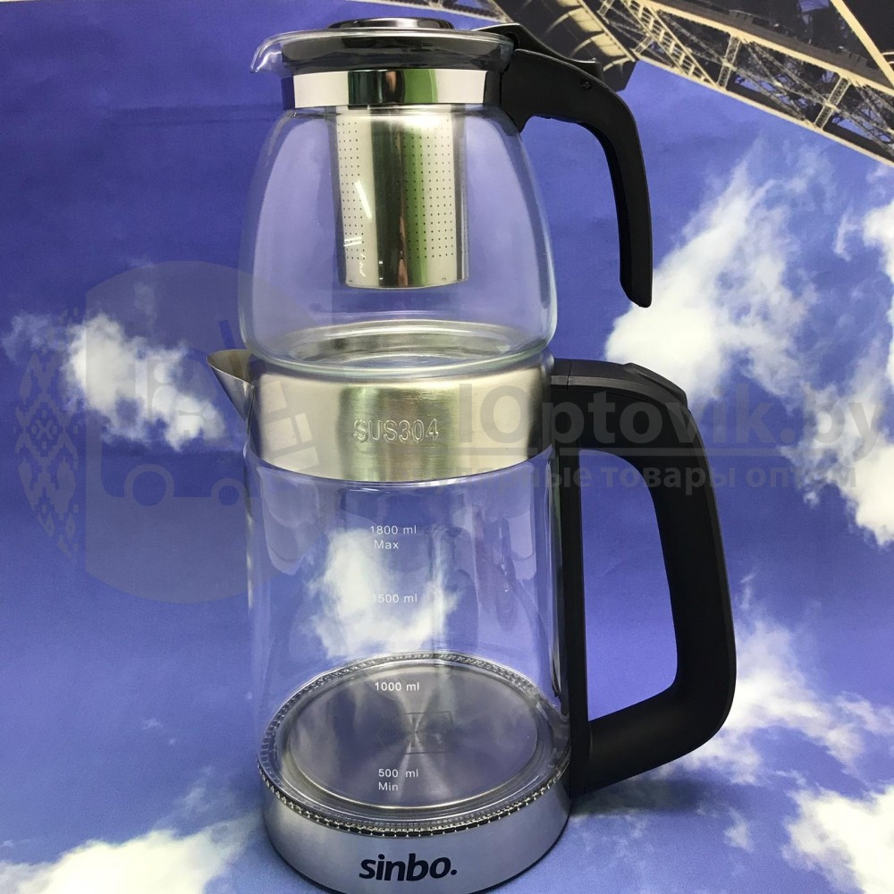 Чайный набор Sinbo Турецкий самовар (заварочный чайник 0,9l электрочайник 2.0 l) stm5815 серая ручка - фото 9 - id-p179625279