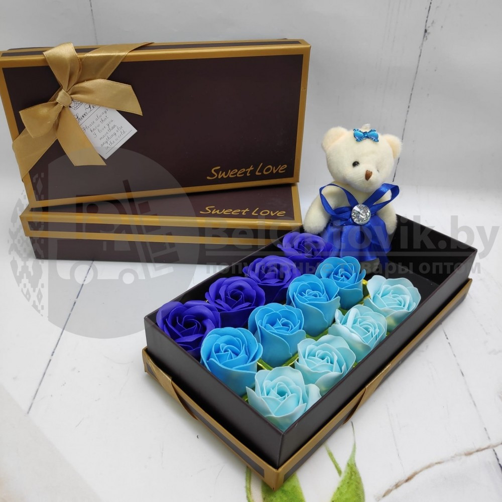 Подарочный набор 12 мыльных роз Мишка Фиолетовые оттенки - фото 10 - id-p179625374