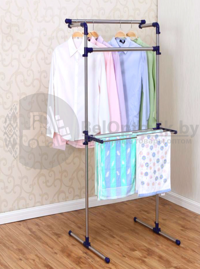 Двухуровневая вешалка (стойка-сушилка) для одежды Multi-Purpose Drying Rack, Stainless Steel напольная, - фото 2 - id-p179625571