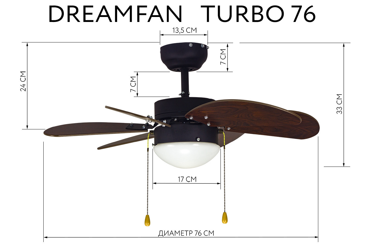 Потолочный вентилятор люстра Dreamfan Turbo 76 (50 Вт) - фото 8 - id-p179547122